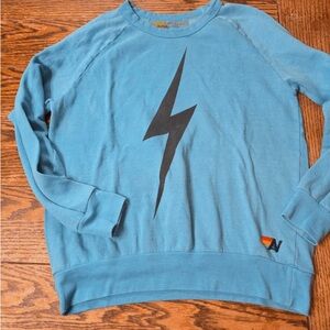 Aviator Nation Blue Crewneck with Black Lightning Bolt
